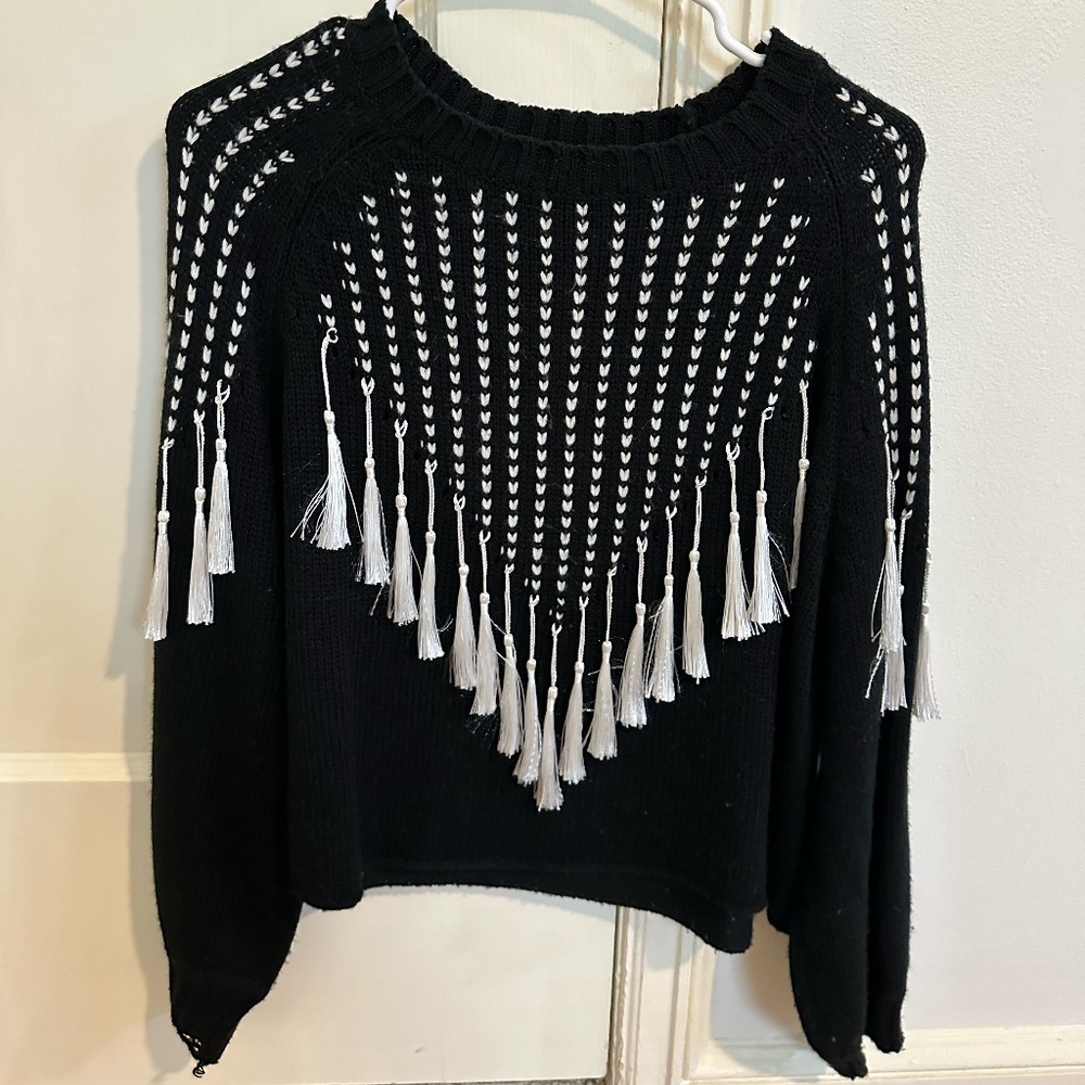 12th Tribe Black Fringe Sweater
